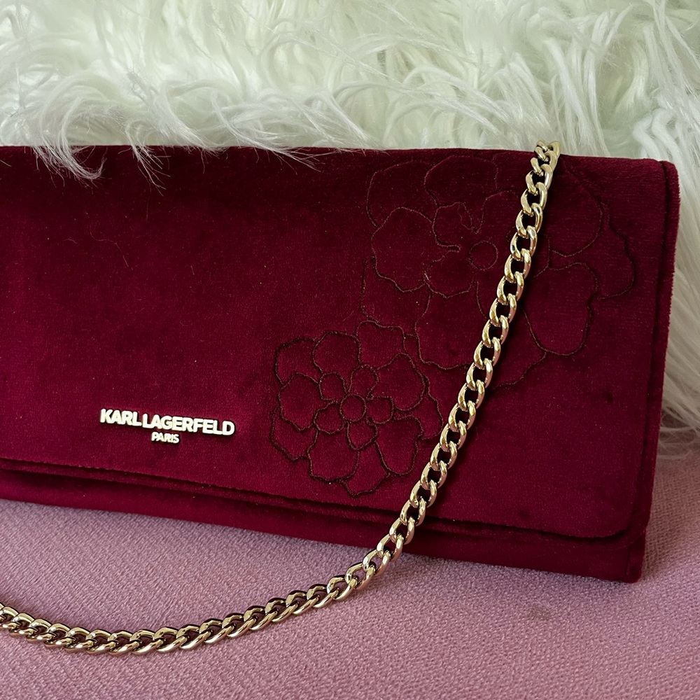 KARL LAGERFELD clutch velour cherry color